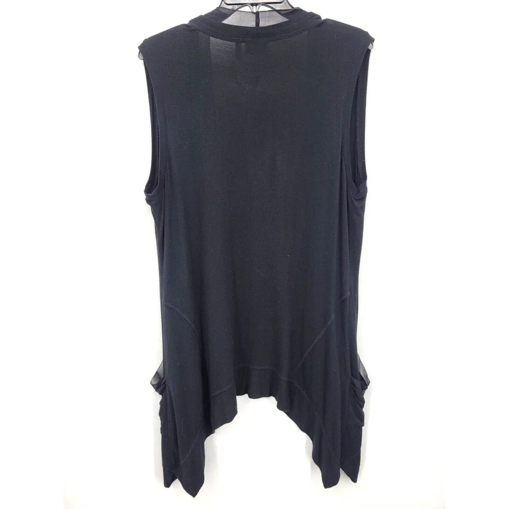 LOGO Lori Goldstein Vest Womens Medium Black Open Front Asymmetric Pockets Boho - Picture 2 of 8